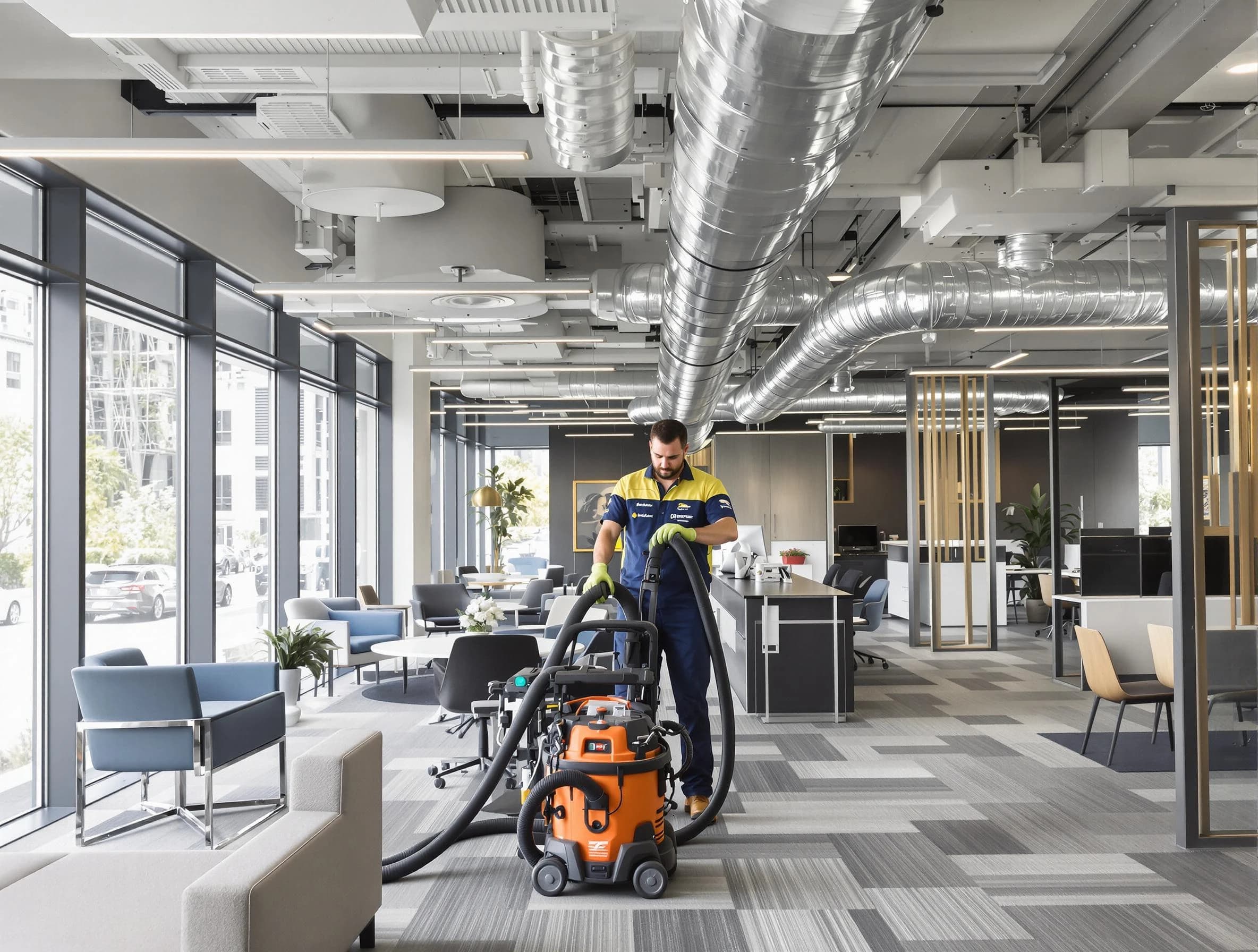 Clay Air Duct Cleaning team performing thorough commercial duct cleaning at a Clay business center