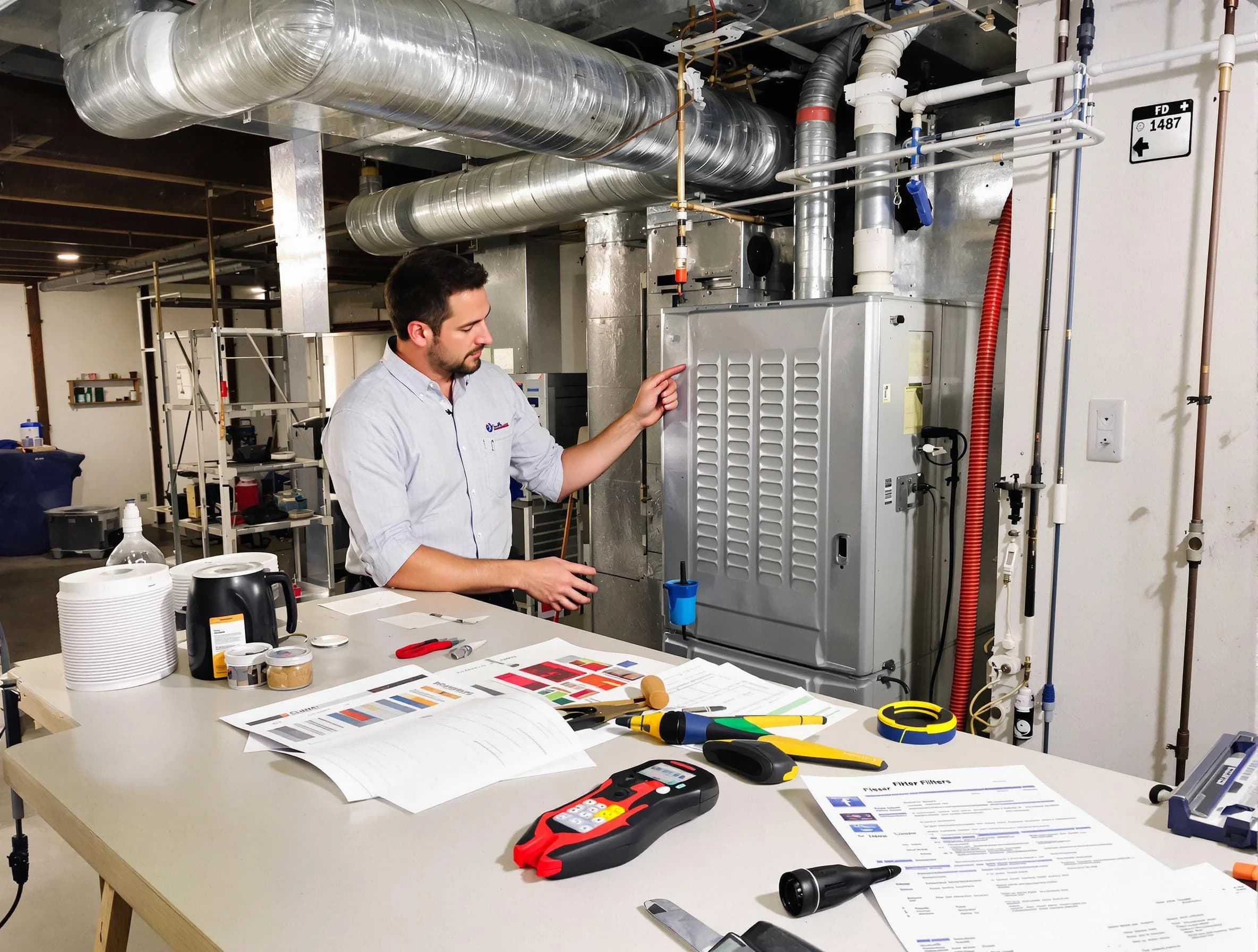 Clay Air Duct Cleaning inspector conducting detailed filter system evaluation using professional diagnostic tools in Clay